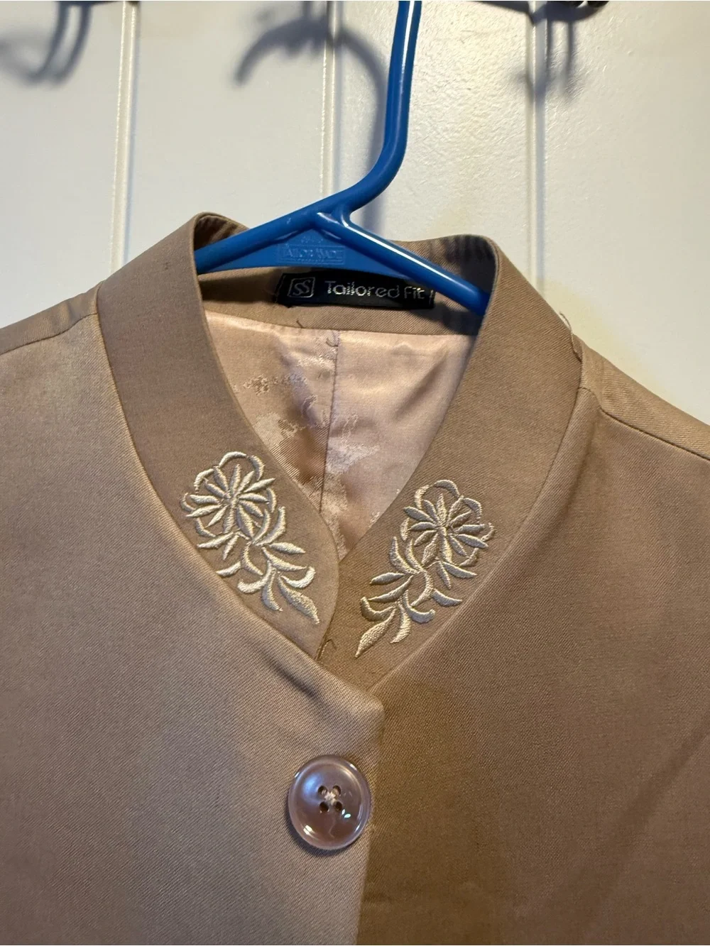 Tan Embroidered Button-Up Vest